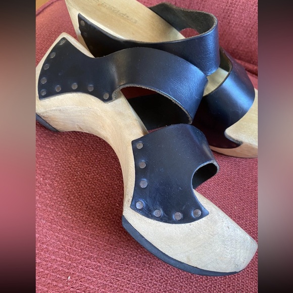 Y2K Vintage Trippen Germany Wood Clogs With Leather Black Straps Sandals 40 - Picture 4 of 12